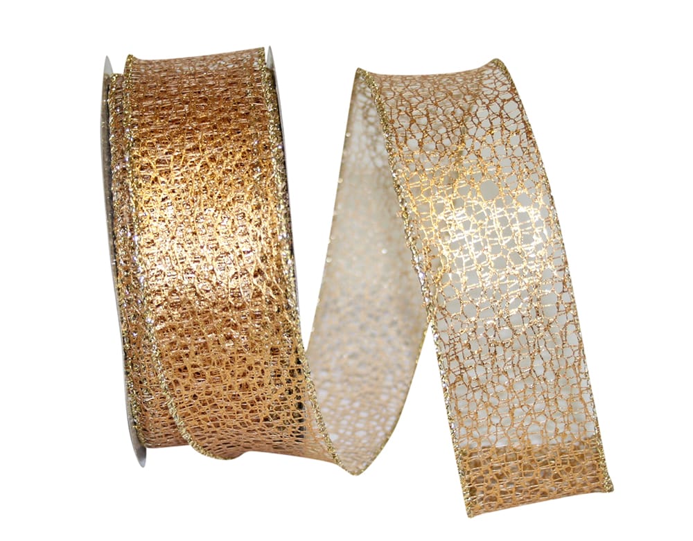 Gold Metallic Wired Edge Ribbon 1-1/2 Inch for Wreaths