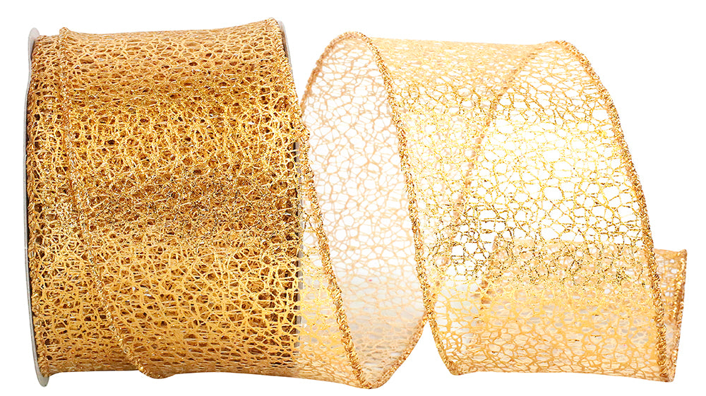 Gold Metallic Wired Edge Ribbon 2-1/2 Inch for Wreaths