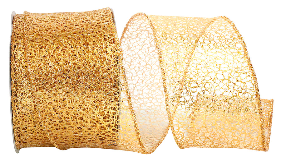 Gold Metallic Wired Edge Ribbon 2-1/2 Inch for Wreaths