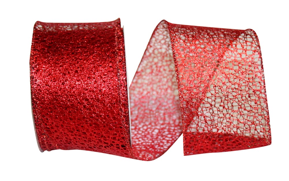 Red 2-1/2 Inch Metallic Wired Edge Ribbon for Wreaths