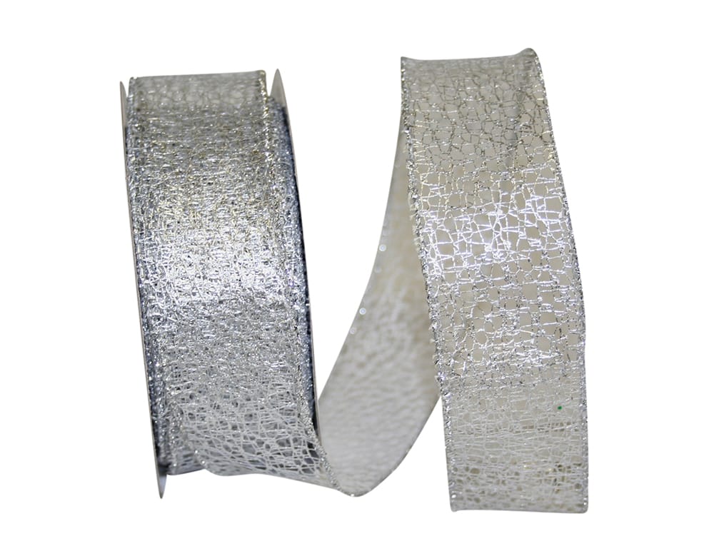 Silver 1-1/2 Inch Metallic Wired Edge Ribbon