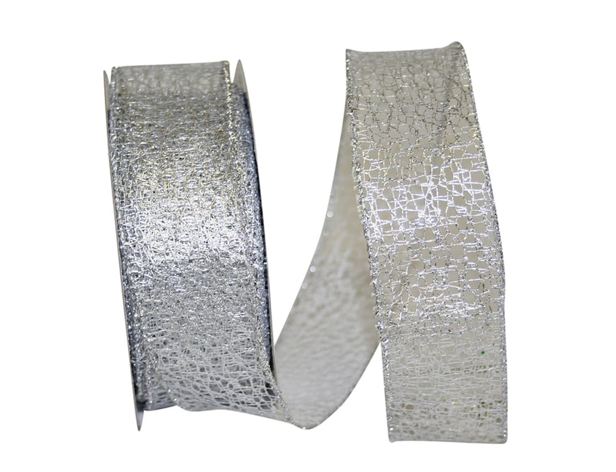 Silver 1-1/2 Inch Metallic Wired Edge Ribbon