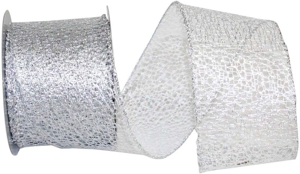Silver Metallic Wired Edge Ribbon 2-1/2 Inch for Wreaths