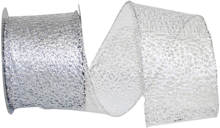 Silver Metallic Wired Edge Ribbon 2-1/2 Inch for Wreaths