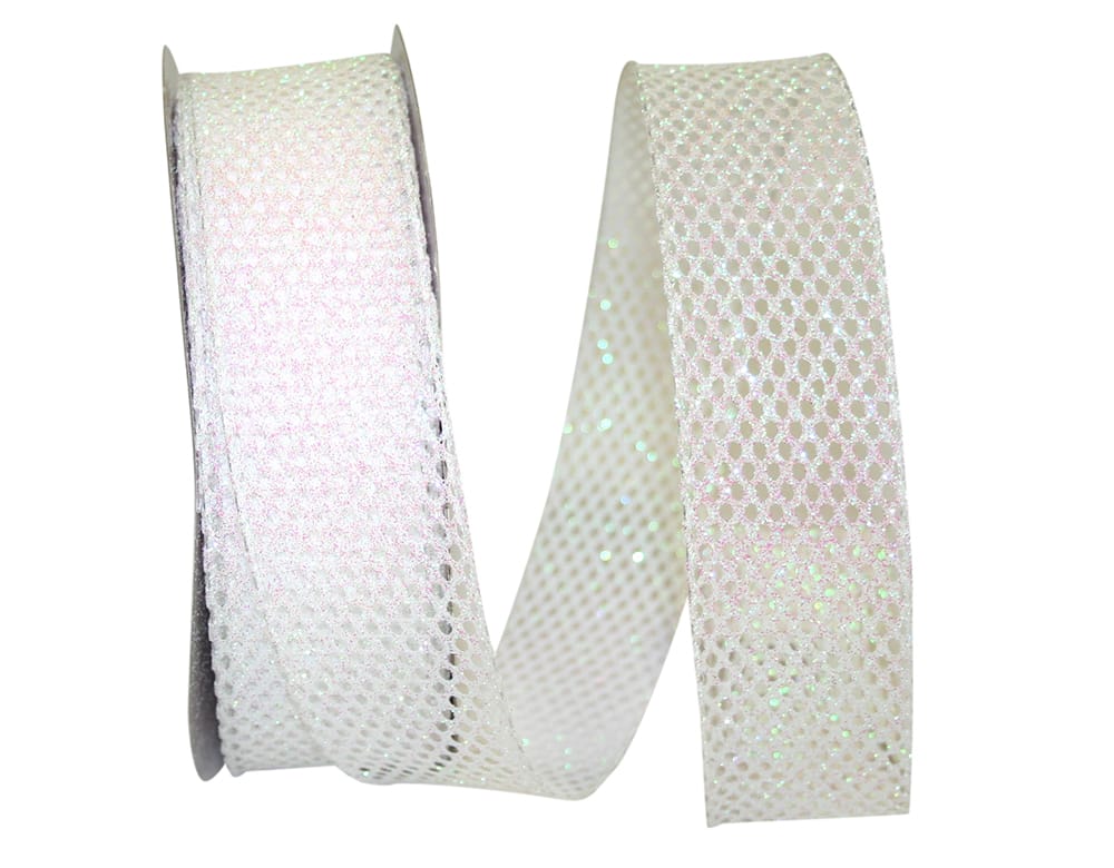 Iridescent Glitter Net Wired Edge Ribbon 1-1/2 Inch