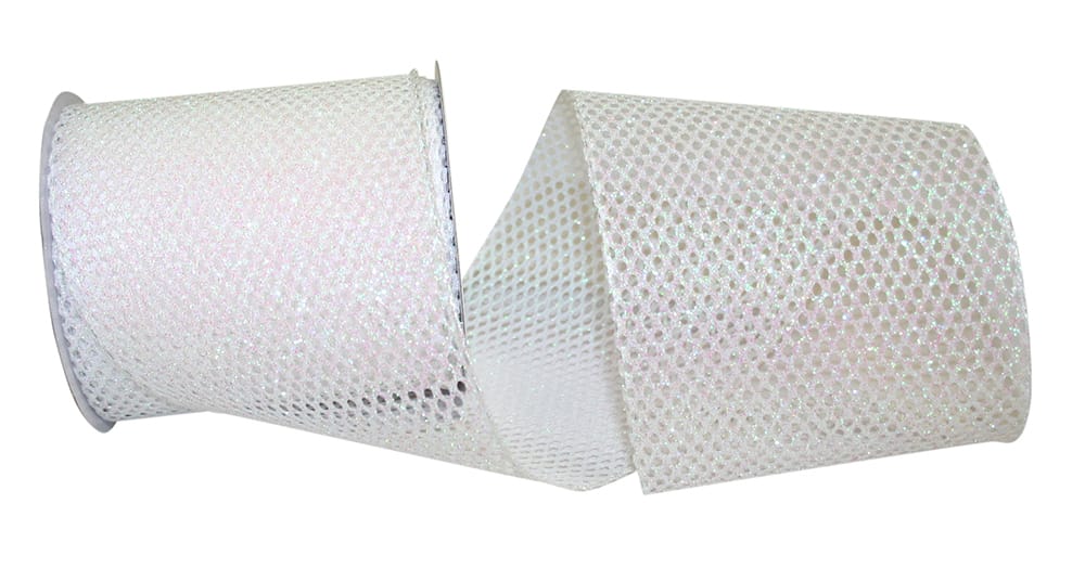 Iridescent Glitter Net Wired Edge Ribbon 4 Inch for Bows