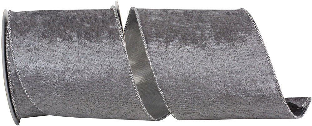 Silver Velvet Wired Edge Ribbon 4 Inch for Wreaths