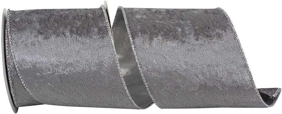 Silver Velvet Wired Edge Ribbon 4 Inch for Wreaths