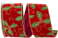 Burgundy Velvet Wired Edge Ribbon 2-1/2 Inch for Bows