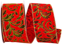 Red Green 2-1 2 Inch Exquisite Scroll Holiday Wired Edge Ribbon for Wreaths & Bows