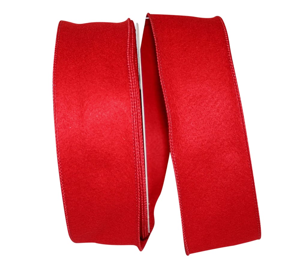 Scarlet Felt Wired Edge Ribbon 2-1/2 Inch for Bows