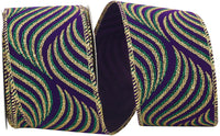 Purple 2-1 2 Inch Mardi Gras Swirl Steve Wired Edge Ribbon for Wreaths & Bows
