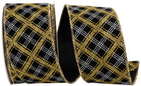 Gold Silver 2-1 2 Inch Diamond Lattice Gold-Silver Wired Edge Ribbon for Wreaths & Bows