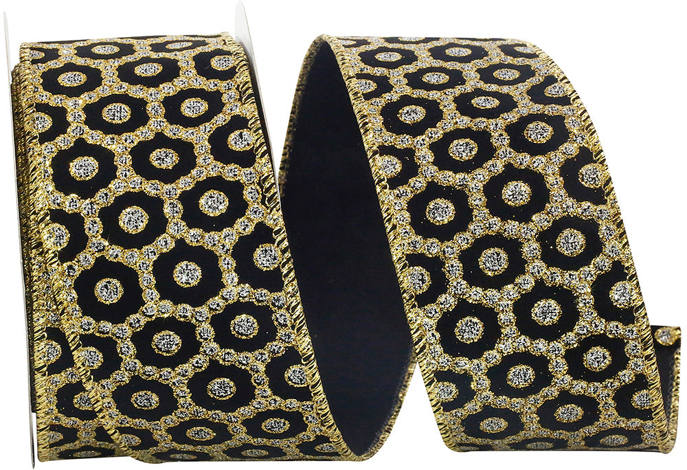 Gold Silver 2-1 2 Inch Roccoco Jewel Gold-Silver Wired Edge Ribbon for Wreaths & Bows