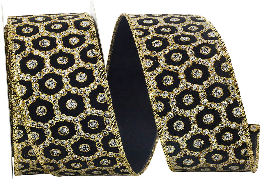 Gold Silver 2-1 2 Inch Roccoco Jewel Gold-Silver Wired Edge Ribbon for Wreaths & Bows