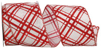 Candycane Crisscross Glitter Ribbon White Red 2-1/2 Inch
