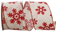 Hopsack Snowflake Glitter Ribbon White Red 2-1/2 Inch