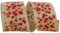 Natural 2-1 2 Inch Large Berry Branch Linen Wired Edge Ribbon for Wreaths & Bows