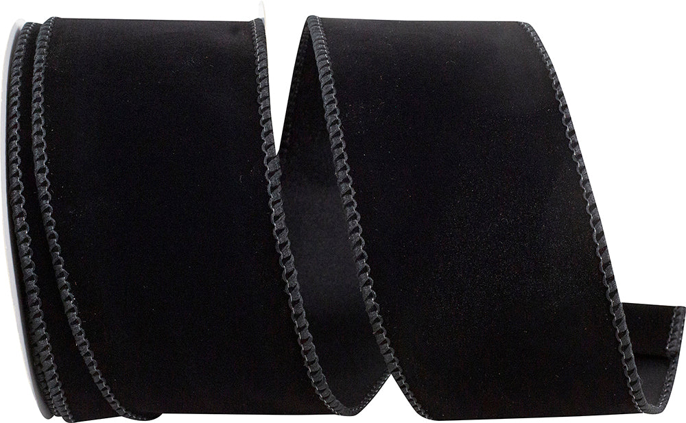 Black 2-1 2 Inch Velvet Color Wired Edge Ribbon for Wreaths & Bows