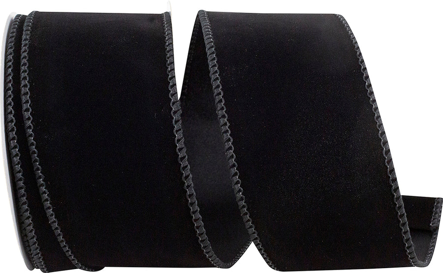 Black 2-1 2 Inch Velvet Color Wired Edge Ribbon for Wreaths & Bows