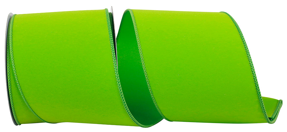 Lime 4 Inch Velvet Color Wired Edge Ribbon for Wreaths & Bows