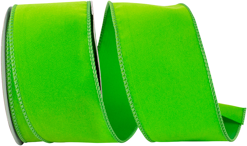 Lime 2-1 2 Inch Velvet Color Wired Edge Ribbon for Wreaths & Bows