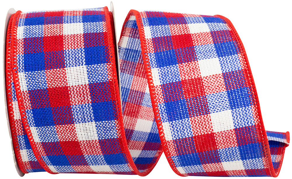 Multi 2-1 2 Inch Patriotic Comfort Check Wired Edge Ribbon for Wreaths & Bows