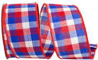 Multi 2-1 2 Inch Patriotic Comfort Check Wired Edge Ribbon for Wreaths & Bows