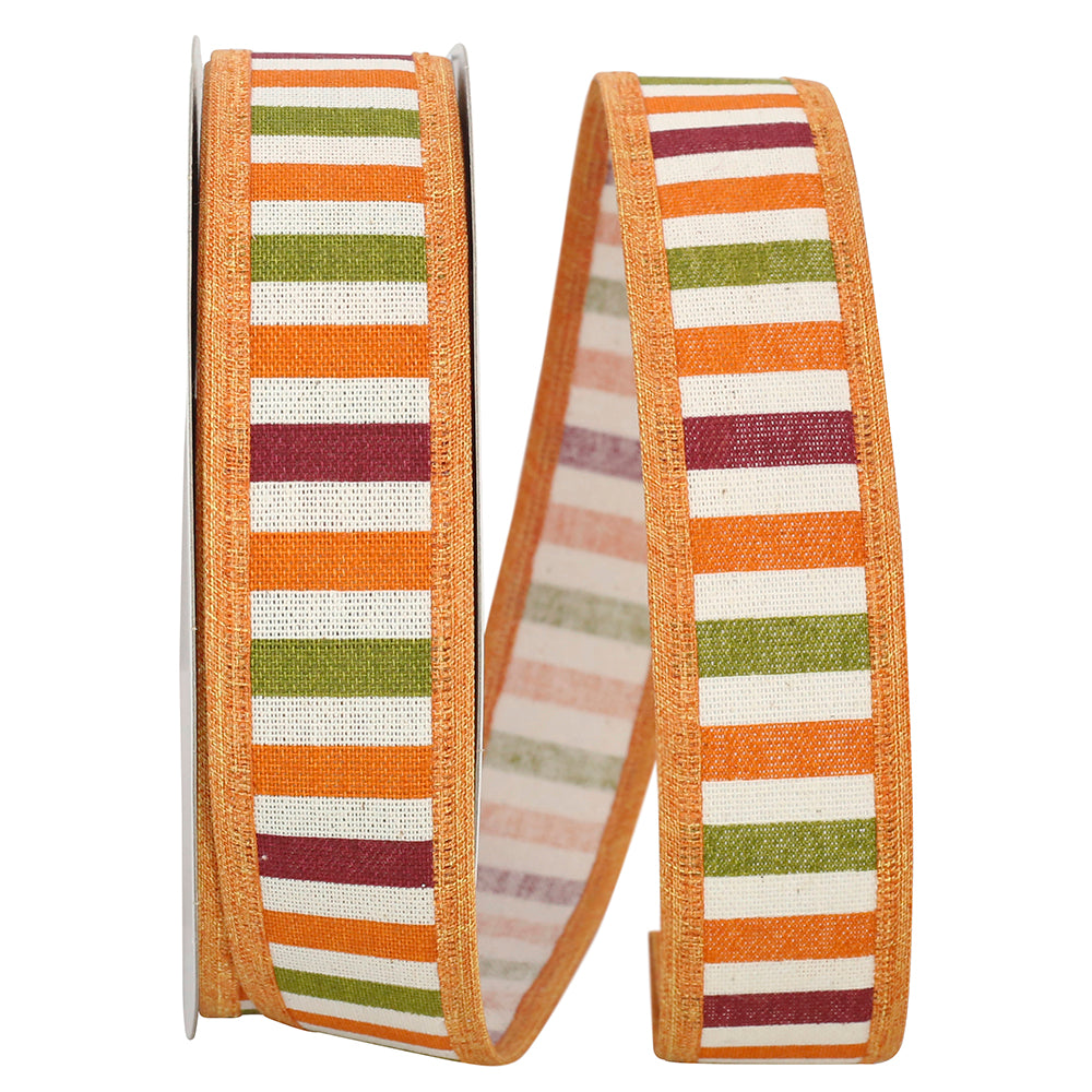 Orange 1-1 2 Inch Multi Stripe Hopsack Wired Edge Ribbon for Wreaths & Bows