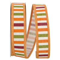 Orange 1-1 2 Inch Multi Stripe Hopsack Wired Edge Ribbon for Wreaths & Bows