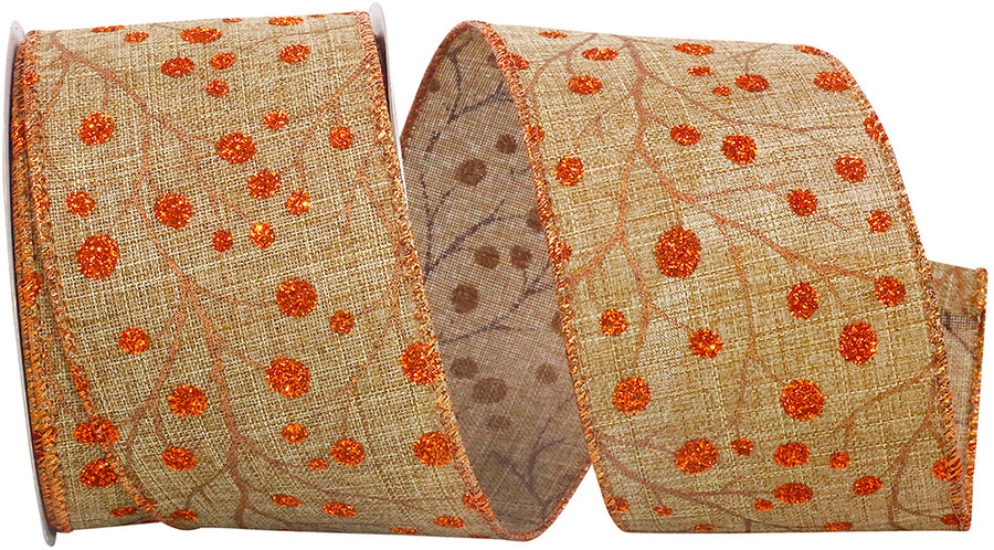 Natural 2-1 2 Inch Berries Copper Linen Wired Edge Ribbon for Wreaths & Bows