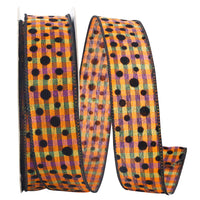 Plaid Felt Dots Wired Edge Ribbon Multi 1-1/2 Inch 20Yds