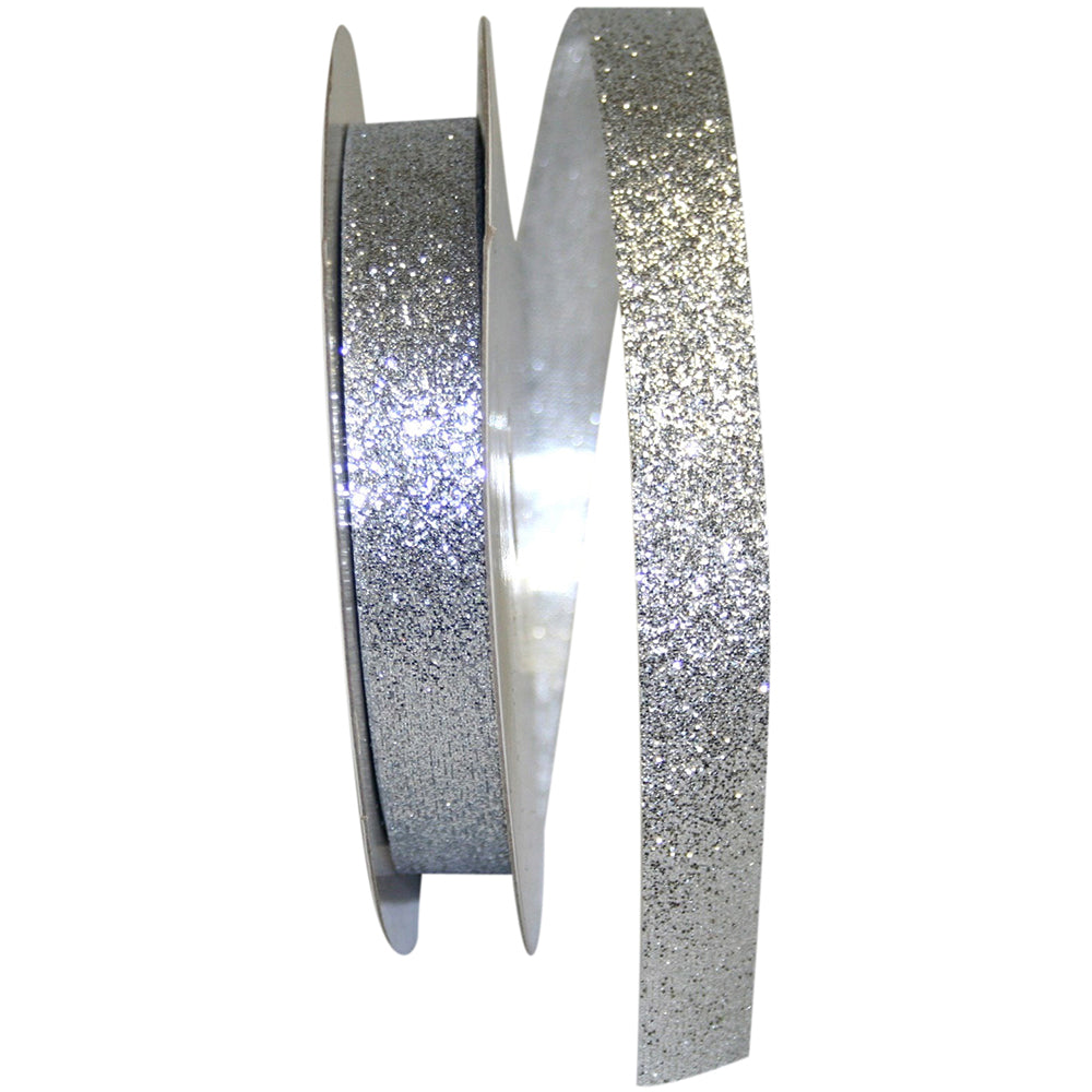 Silver Glitter Ribbon 5/8 Inch for Wreaths and Bows