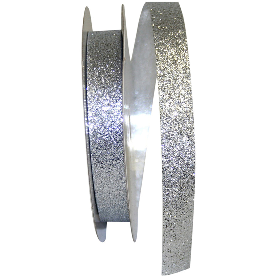 Silver Glitter Ribbon 5/8 Inch for Wreaths and Bows