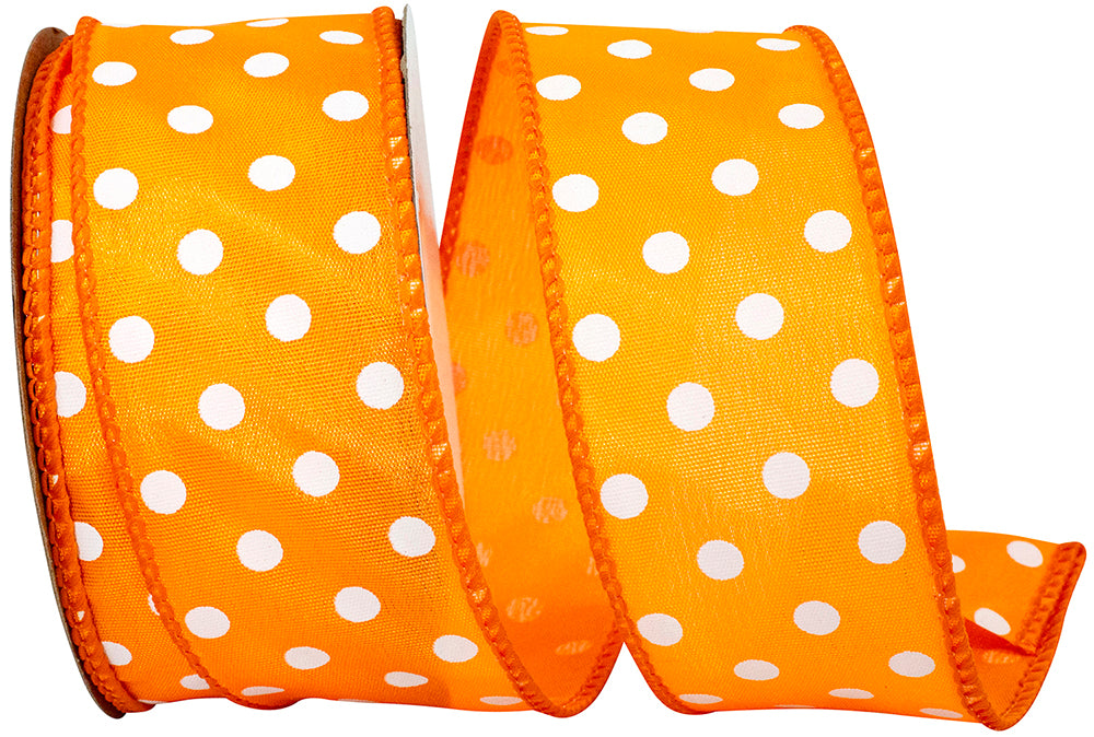 Orange 1-1 2 Inch Satin Striking Dots Wired Edge Ribbon for Wreaths & Bows