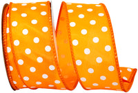 Orange 1-1 2 Inch Satin Striking Dots Wired Edge Ribbon for Wreaths & Bows