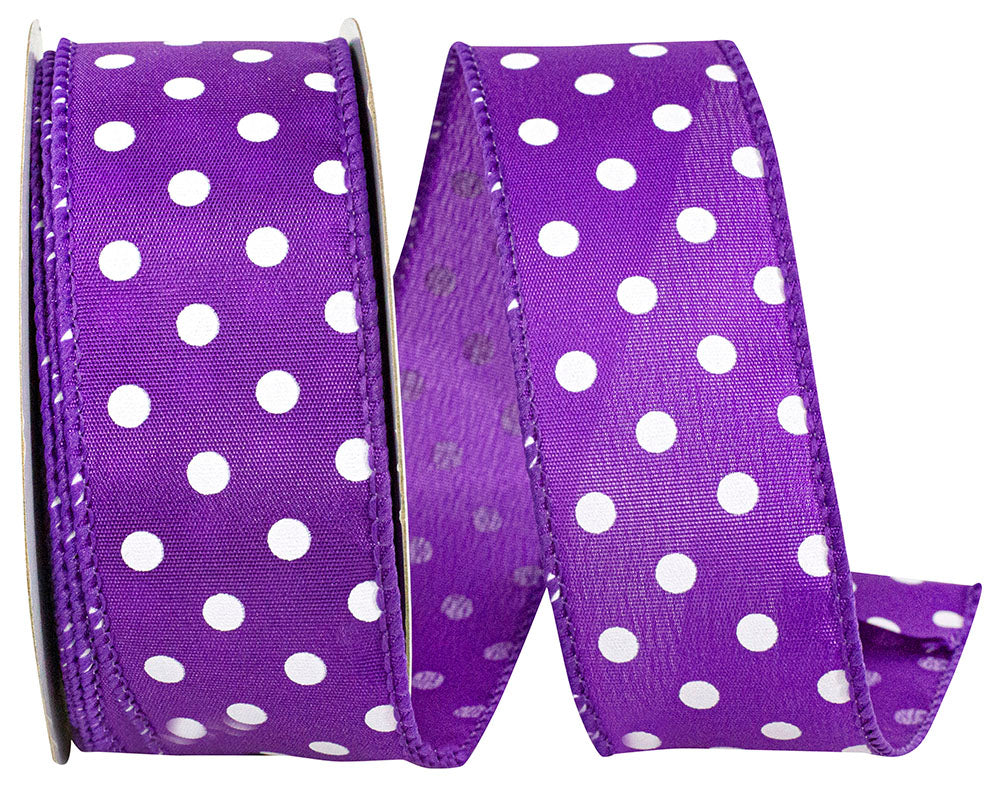 Purple 1-1 2 Inch Satin Striking Dots Wired Edge Ribbon for Wreaths & Bows