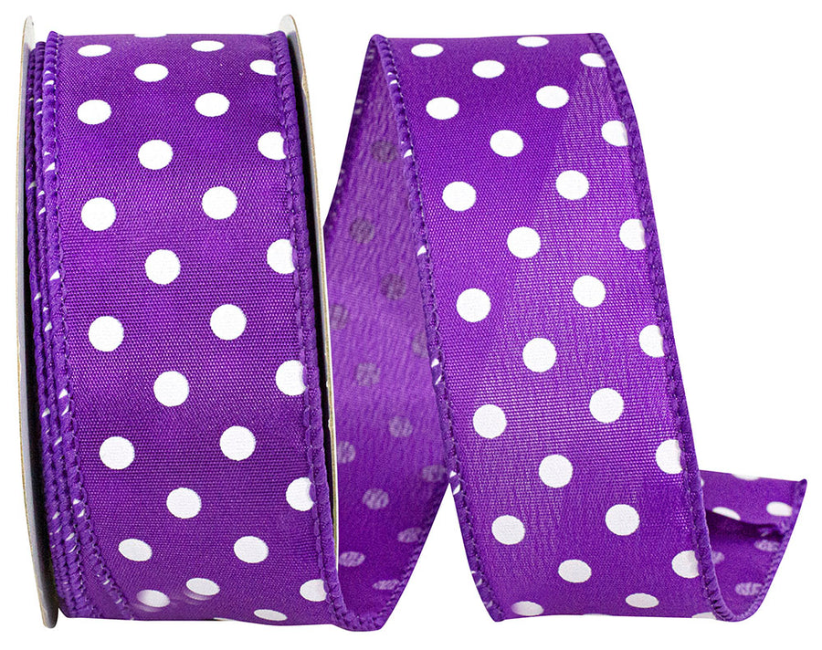 Purple 1-1 2 Inch Satin Striking Dots Wired Edge Ribbon for Wreaths & Bows