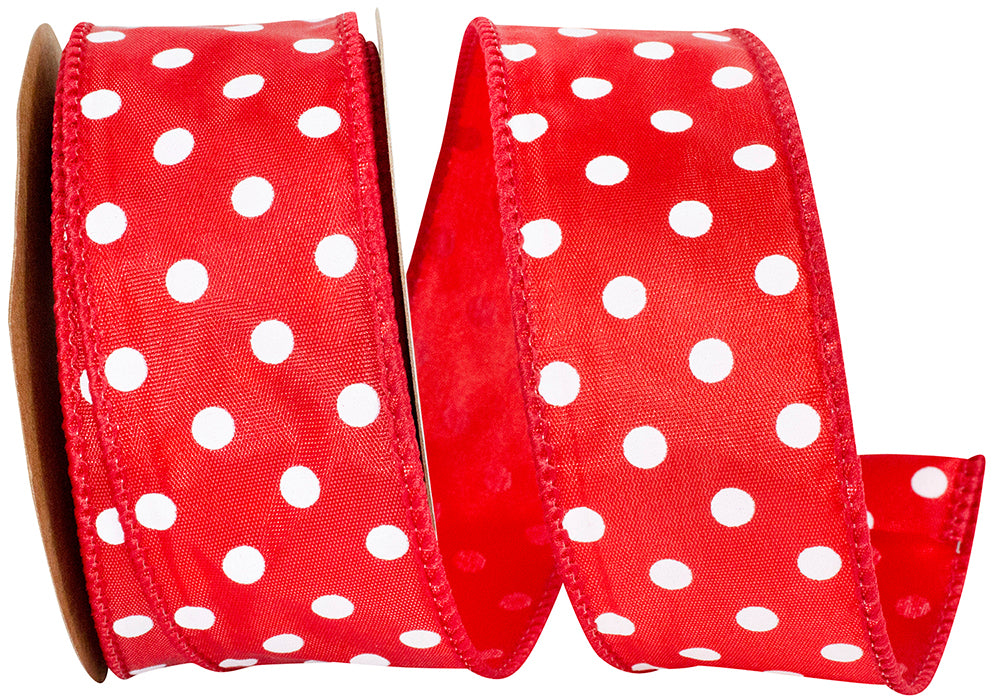 Red 1-1 2 Inch Satin Striking Dots Wired Edge Ribbon for Wreaths & Bows