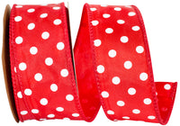 Red 1-1 2 Inch Satin Striking Dots Wired Edge Ribbon for Wreaths & Bows