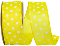 Yellow 1-1 2 Inch Satin Striking Dots Wired Edge Ribbon for Wreaths & Bows