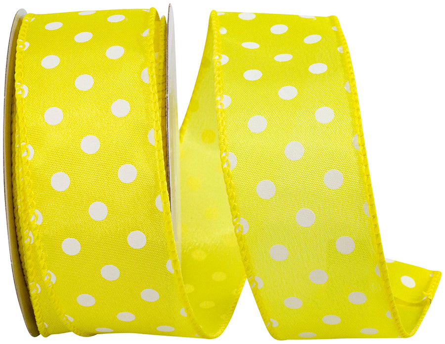 Yellow 1-1 2 Inch Satin Striking Dots Wired Edge Ribbon for Wreaths & Bows