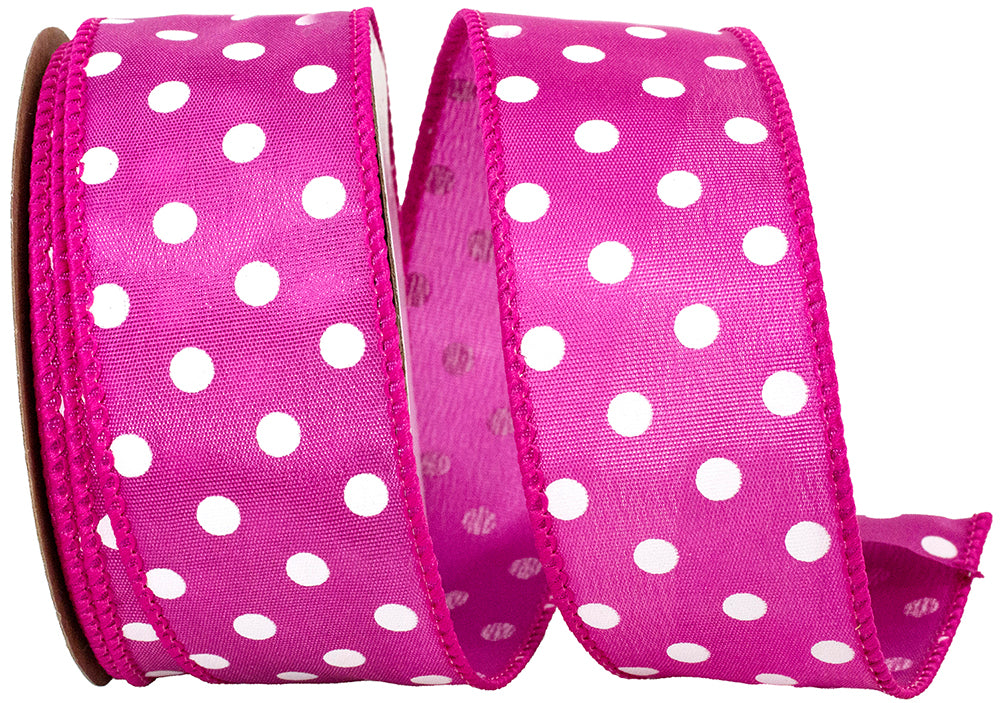 Fuchsia 1-1 2 Inch Satin Striking Dots Wired Edge Ribbon for Wreaths & Bows