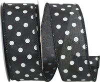 Black White 1-1 2 Inch Satin Striking Dots Wired Edge Ribbon for Wreaths & Bows