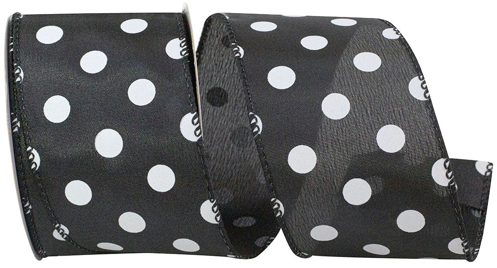 Black 2-1 2 Inch Satin Large Dots Wired Edge Ribbon for Wreaths & Bows