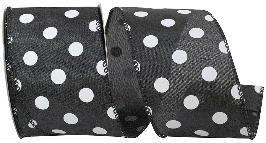 Black 2-1 2 Inch Satin Large Dots Wired Edge Ribbon for Wreaths & Bows