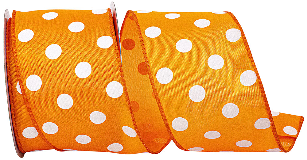 Orange 2-1 2 Inch Satin Large Dots Wired Edge Ribbon for Wreaths & Bows