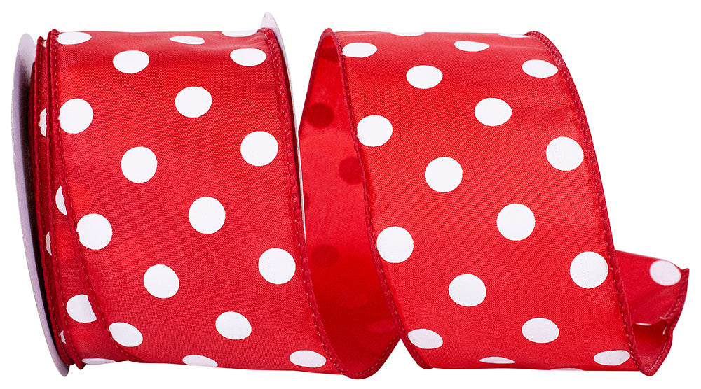 Red 2-1 2 Inch Satin Large Dots Wired Edge Ribbon for Wreaths & Bows