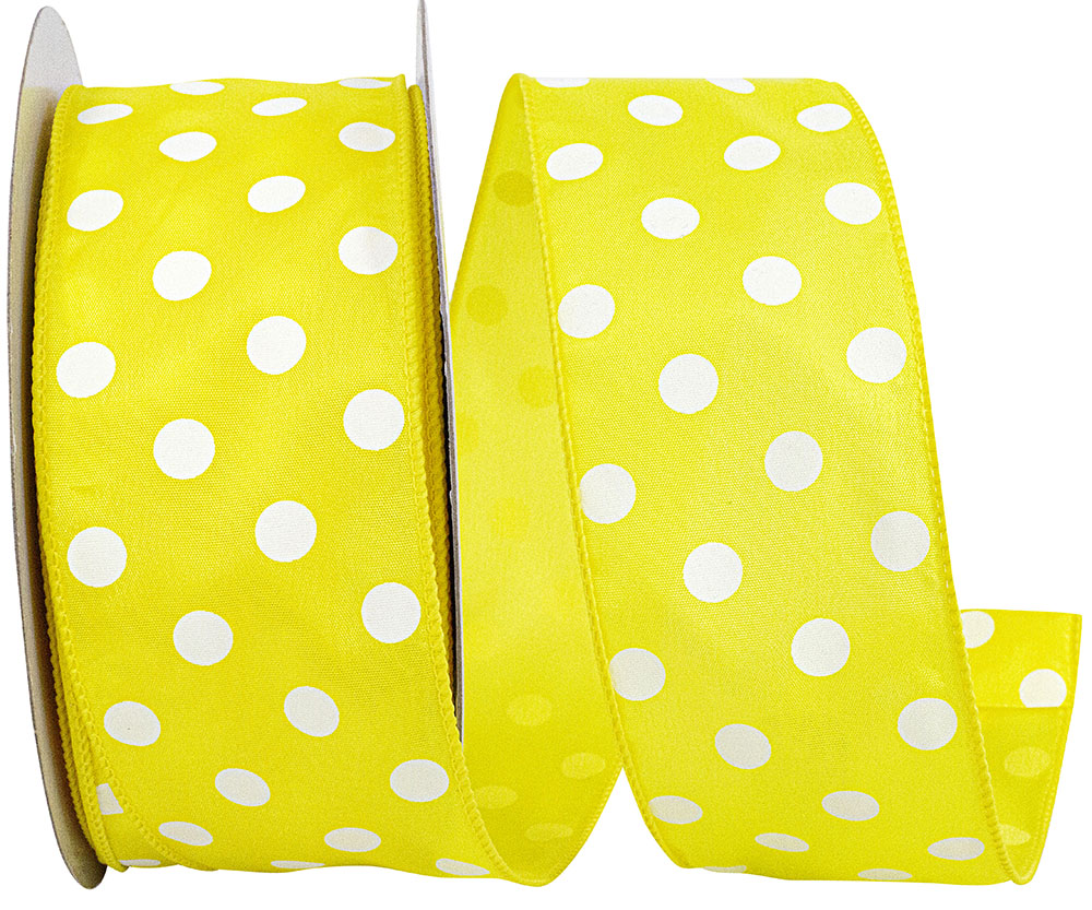 Yellow 2-1 2 Inch Satin Large Dots Wired Edge Ribbon for Wreaths & Bows