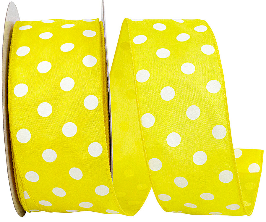 Yellow 2-1 2 Inch Satin Large Dots Wired Edge Ribbon for Wreaths & Bows